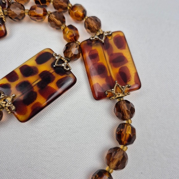 Joan Rivers Tortoise Lucite Bead Necklace 39" Long Gold Tone Statement Signed - Picture 10 of 12